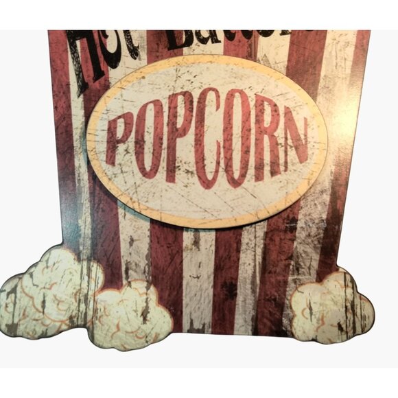 Rustic Popcorn Wall Decor Sign Hot Buttered Movie Theater Vintage Look - Picture 4 of 6